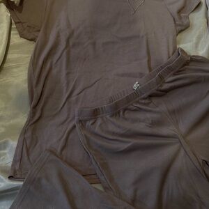 Ribbed Two-Piece Lounge Pajama Set - Mocha